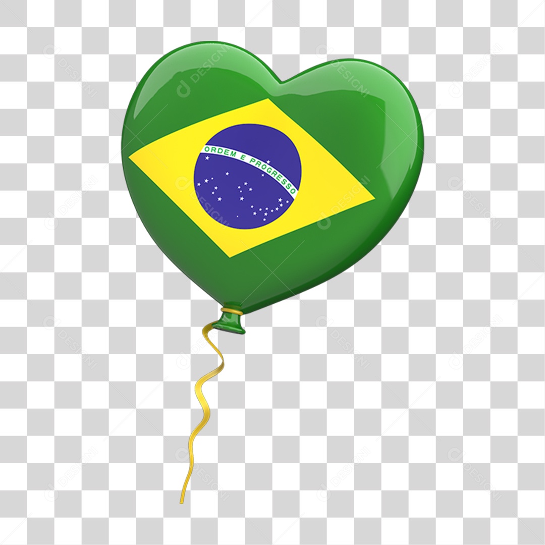Ícone 3D Coração Bandeira do Brasil PNG Transparente