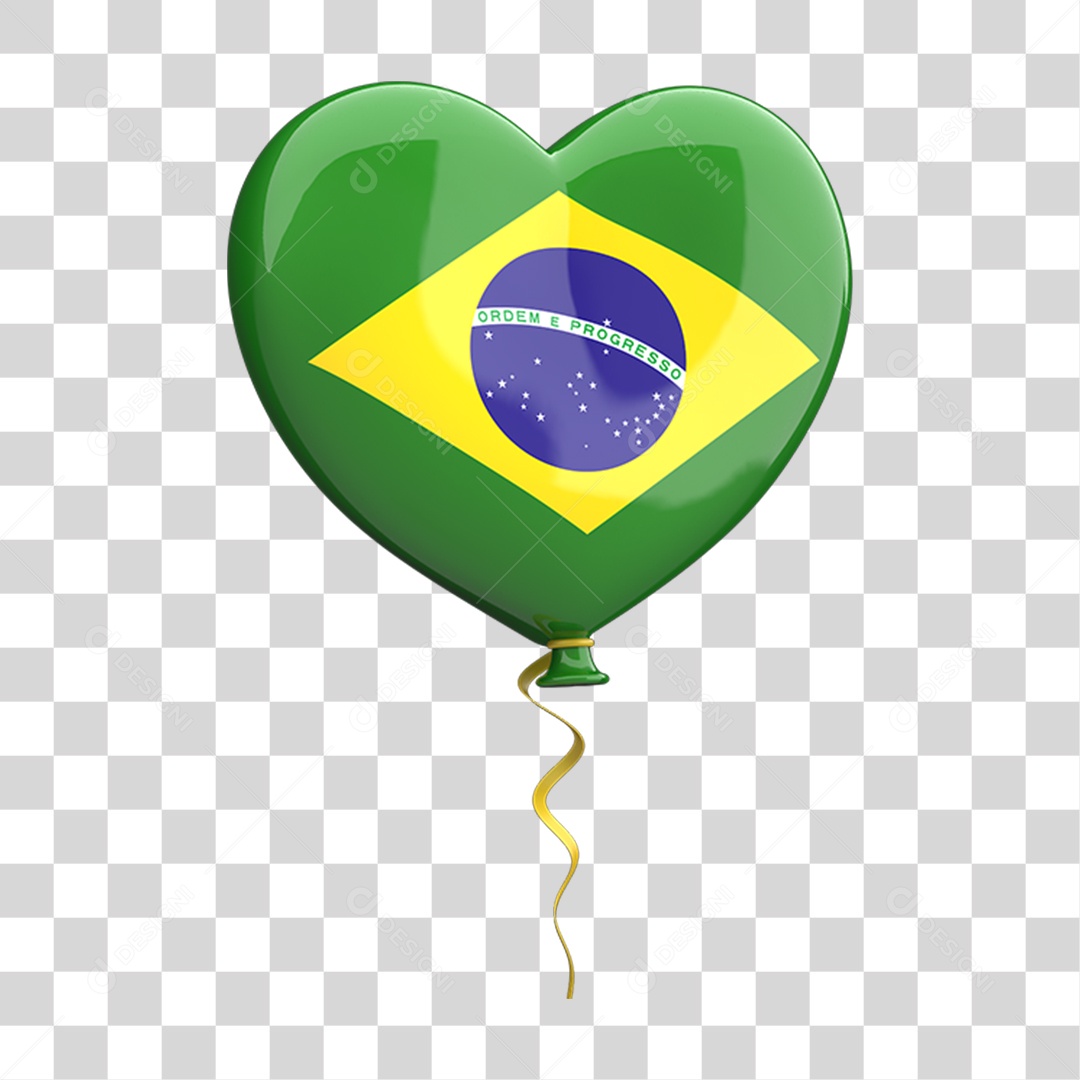 Ícone 3D Coração Bandeira do Brasil PNG Transparente