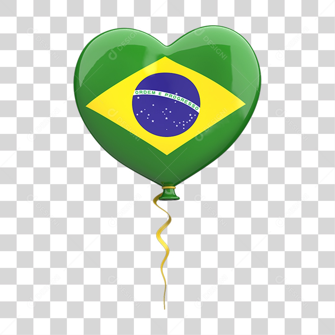 Ícone 3D Coração Bandeira do Brasil PNG Transparente