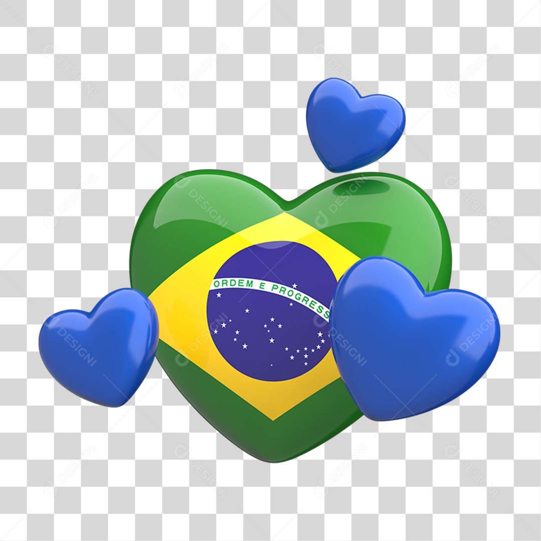 Ícone 3D Coração Bandeira do Brasil PNG Transparente