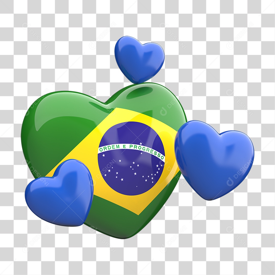 Ícone 3D Coração Bandeira do Brasil PNG Transparente
