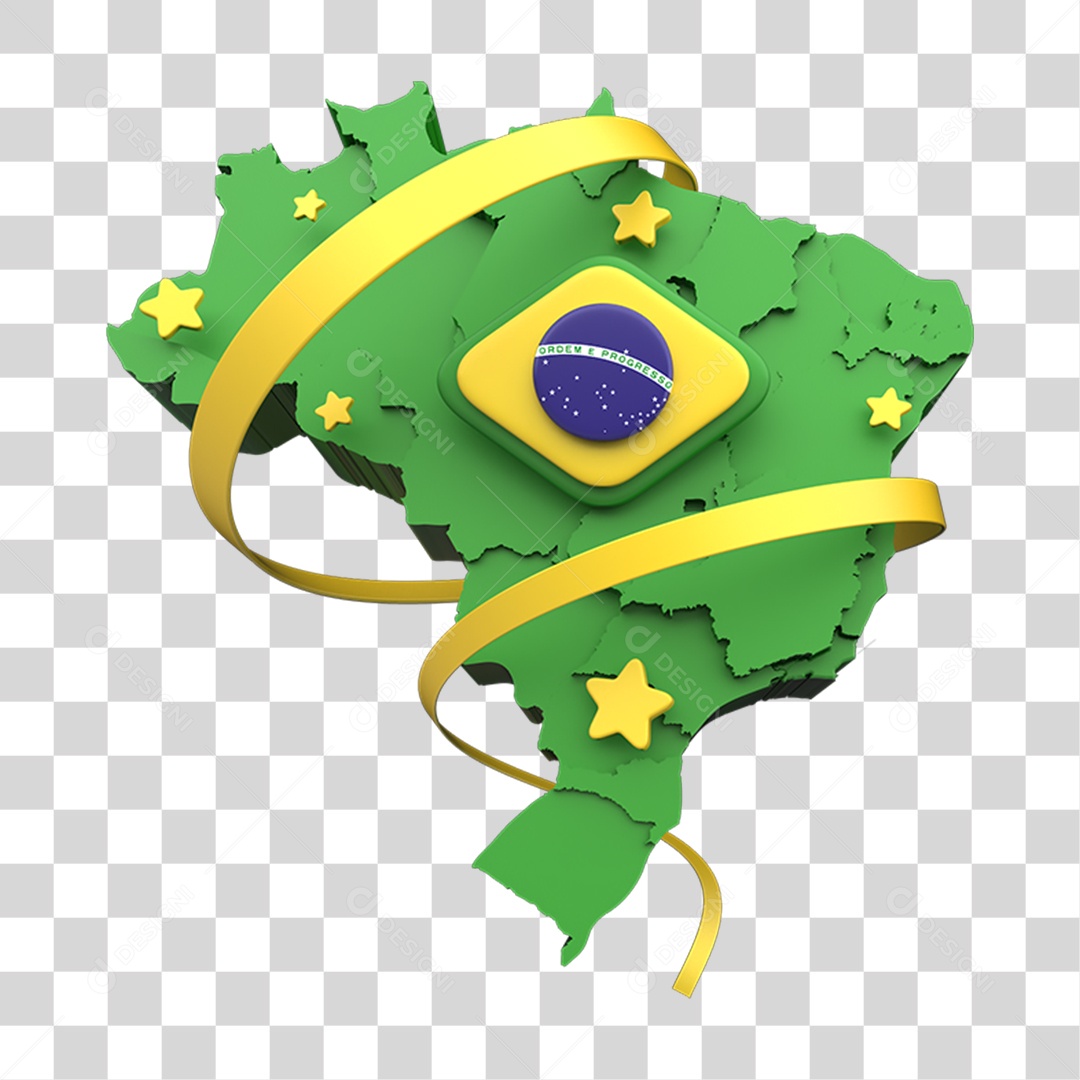 Ícone 3D Mapa Bandeira do Brasil PNG Transparente