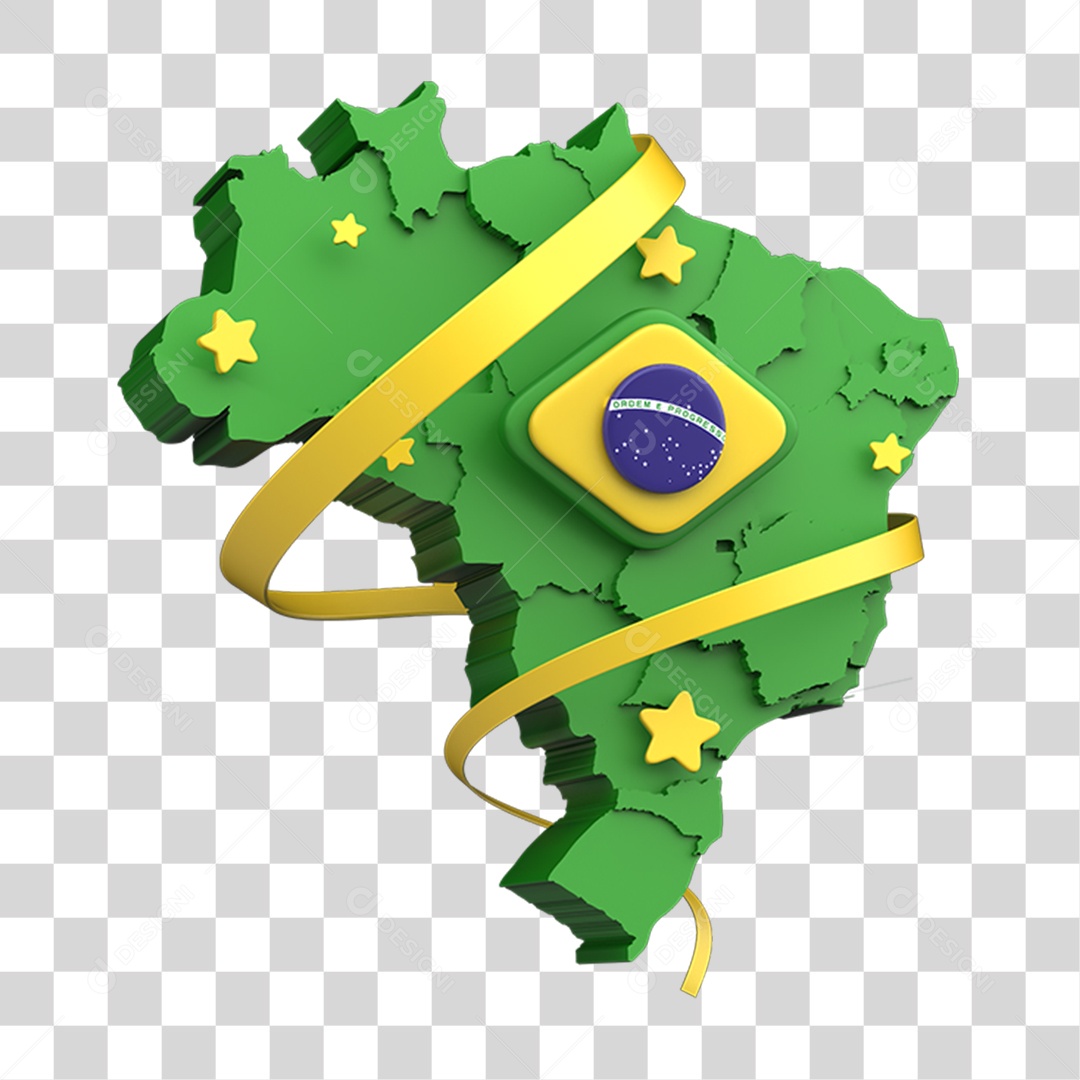 Ícone 3D Mapa Bandeira do Brasil PNG Transparente