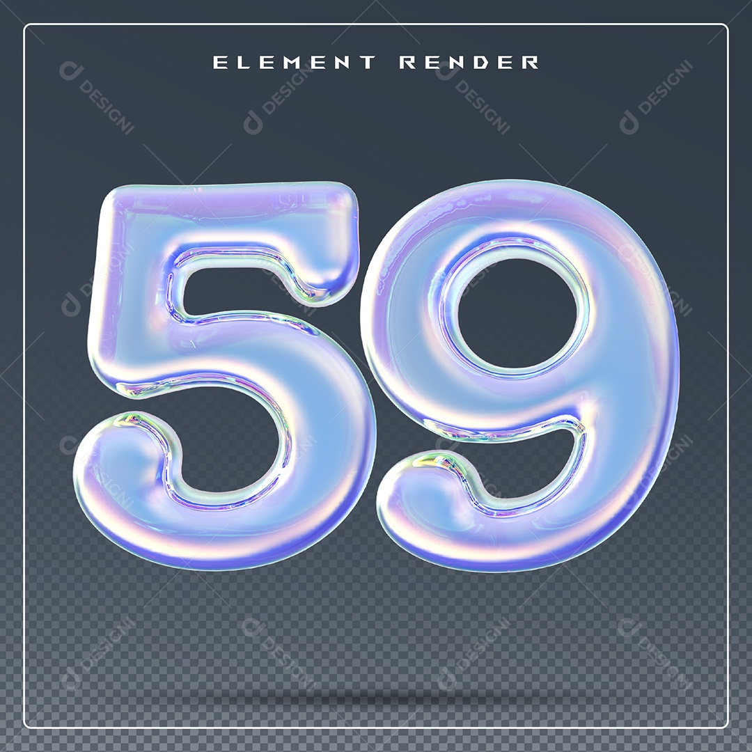 Elemento 3D Número 59 Azul para Composição PSD