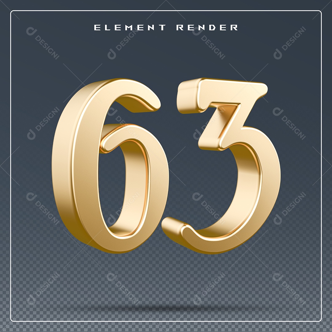 Elemento 3D Número 63 Dourado para Composição PSD