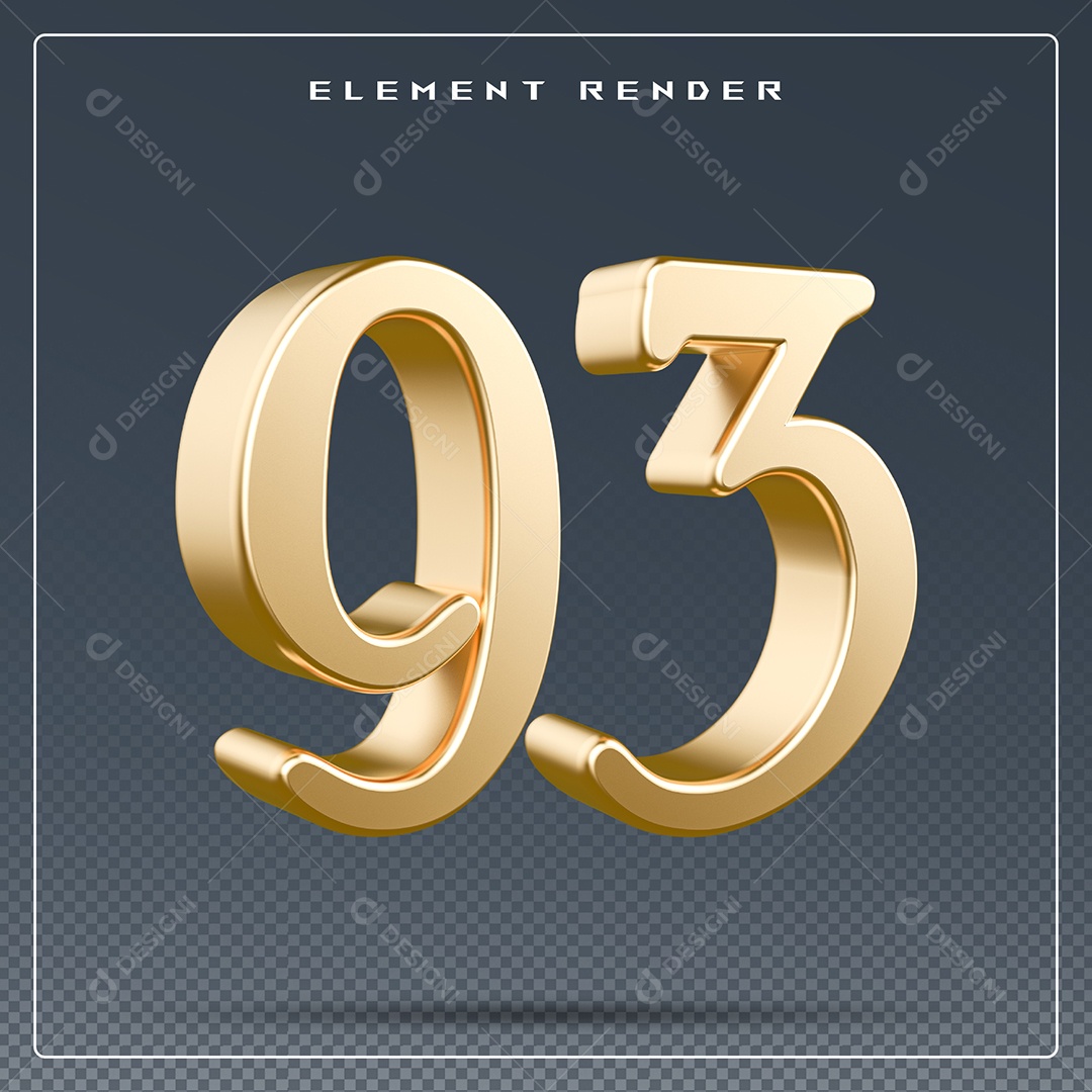 Elemento 3D Número 93 Dourado para Composição PSD