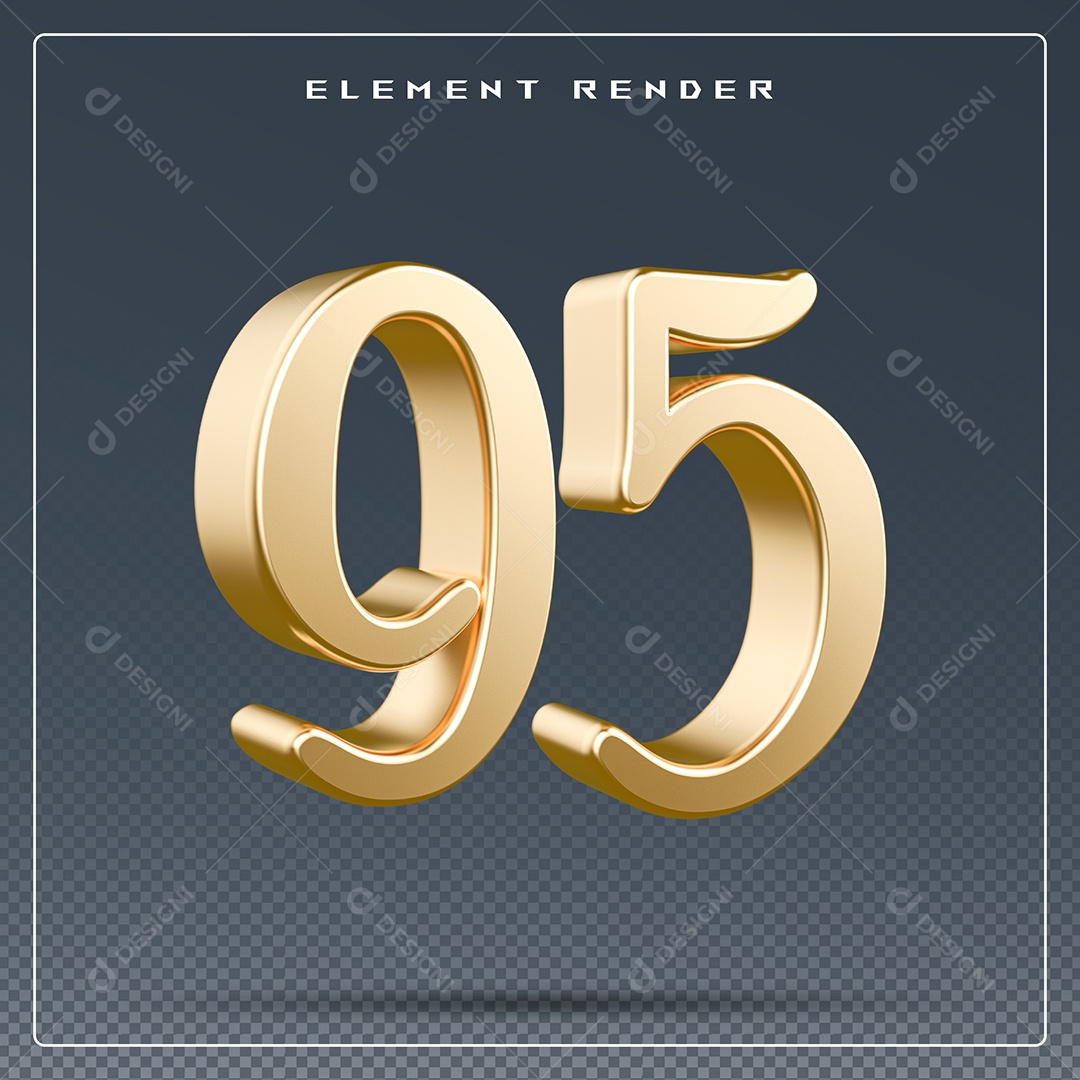 Elemento 3D Número 95 Dourado para Composição PSD