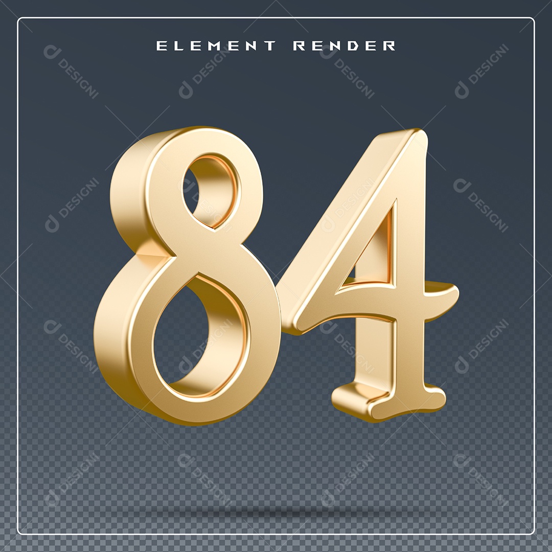 Elemento 3D Número 84 Dourado para Composição PSD