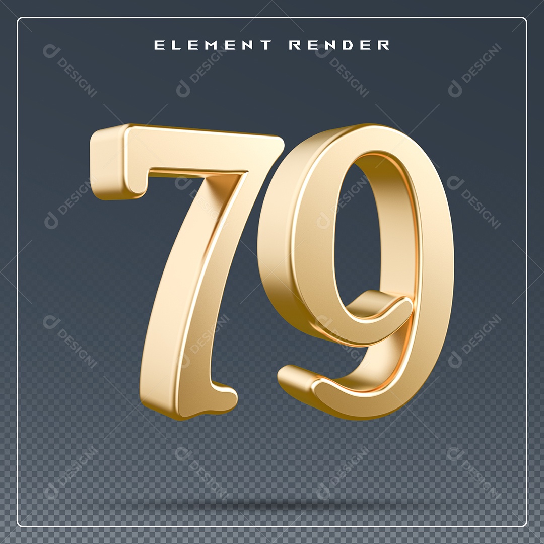 Elemento 3D Número 79 Dourado para Composição PSD