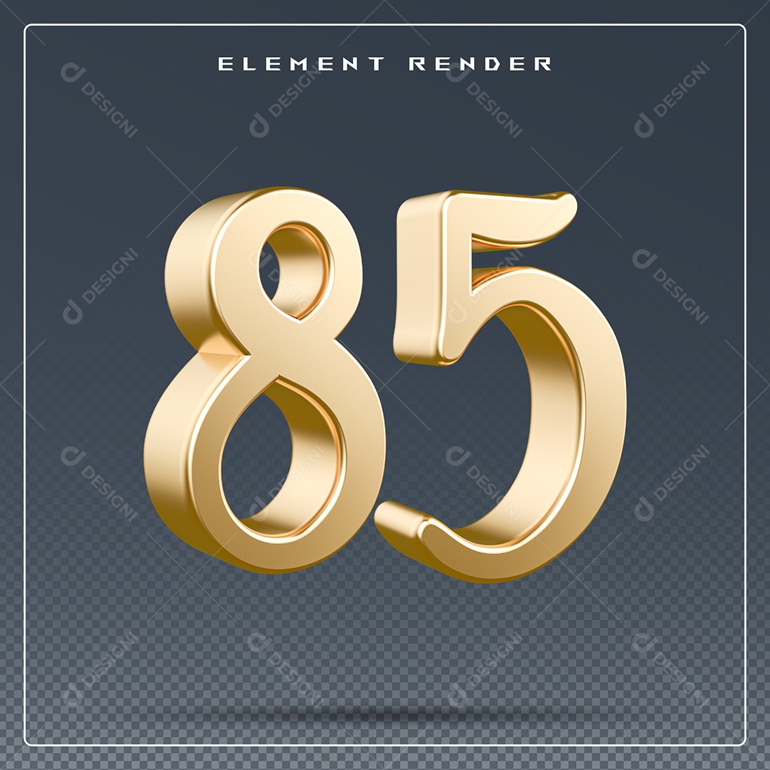 Elemento 3D Número 85 Dourado para Composição PSD