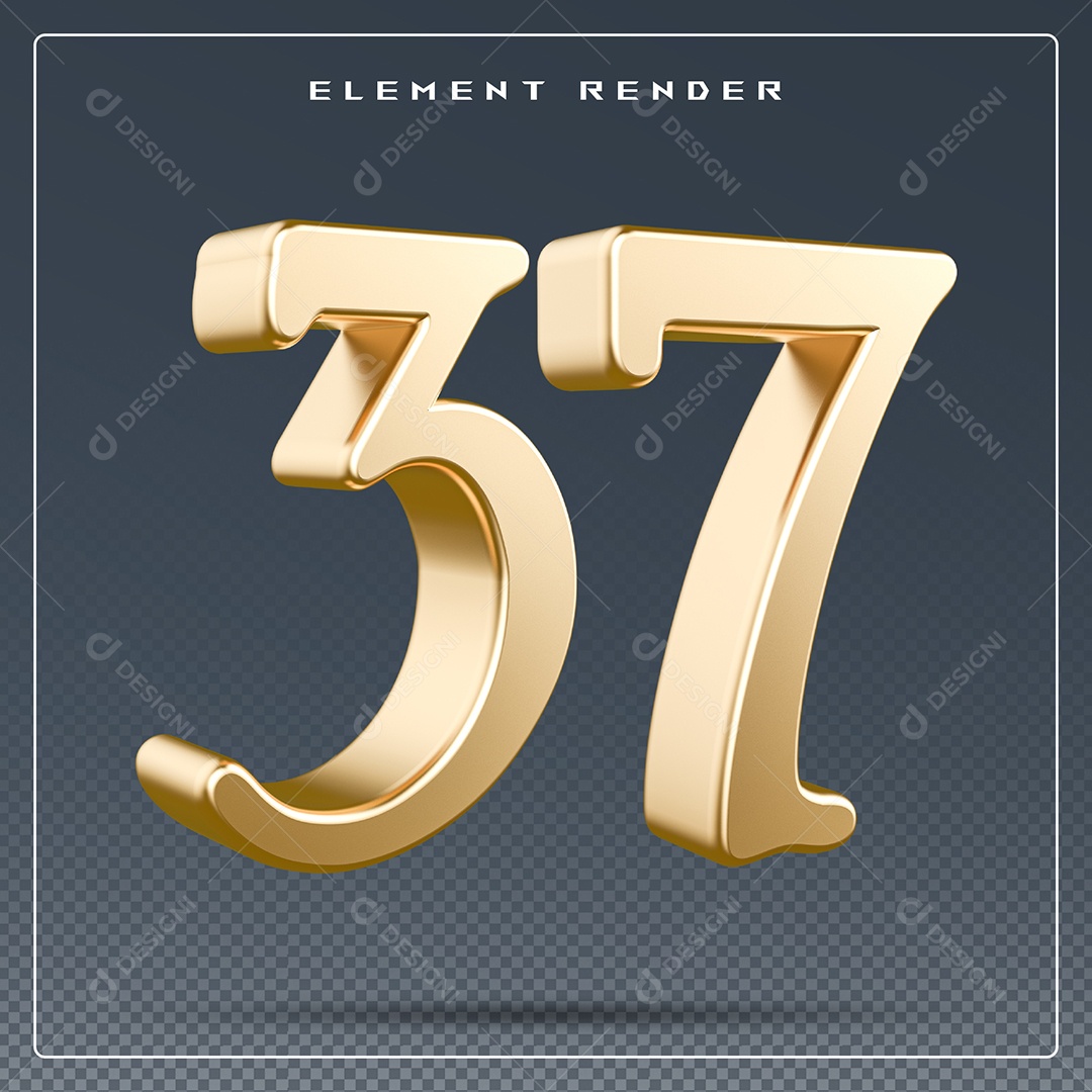 Elemento 3D Número 37 Dourado para Composição PSD