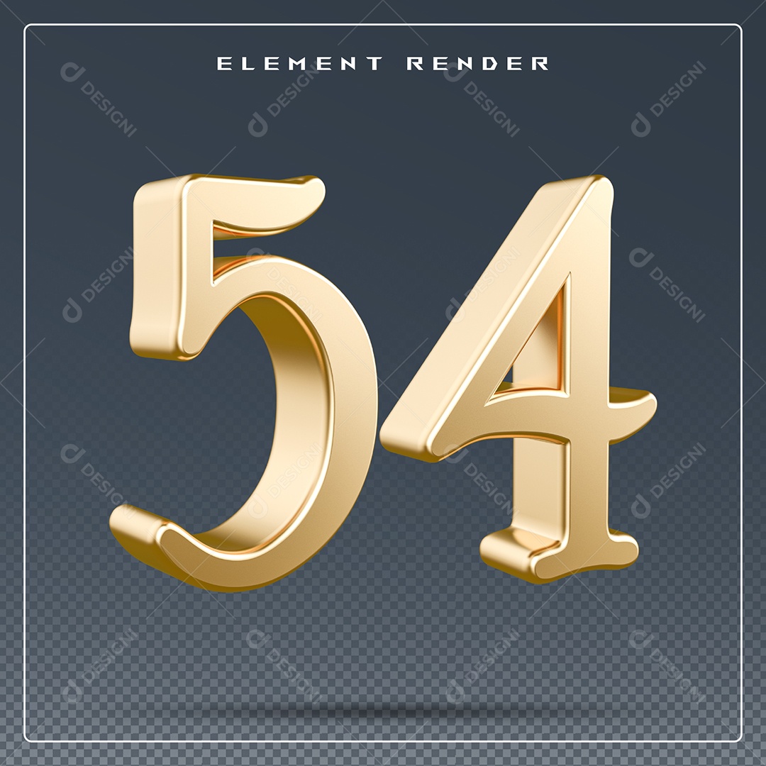 Elemento 3D Número 54 Dourado para Composição PSD