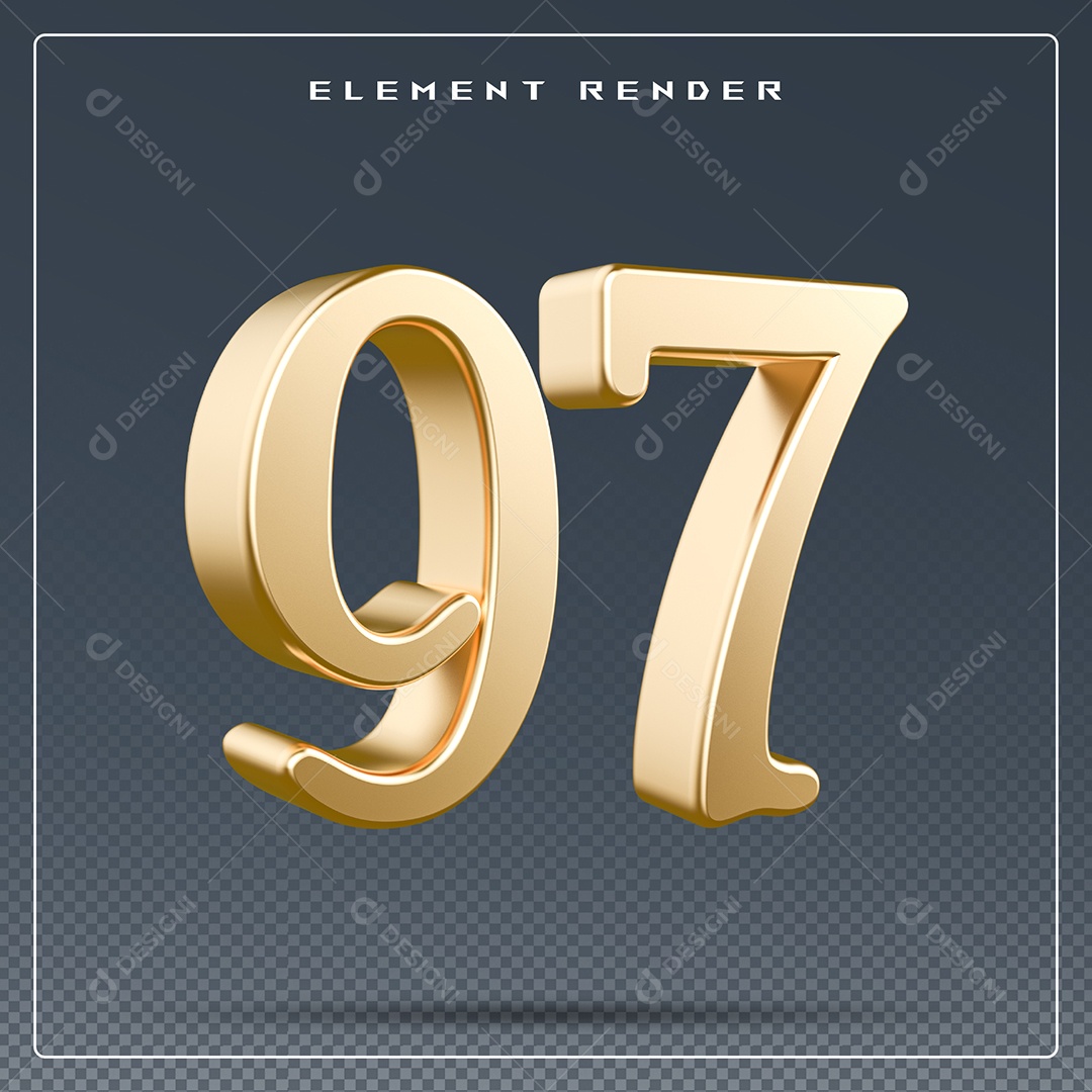 Elemento 3D Número 97 Dourado para Composição PSD