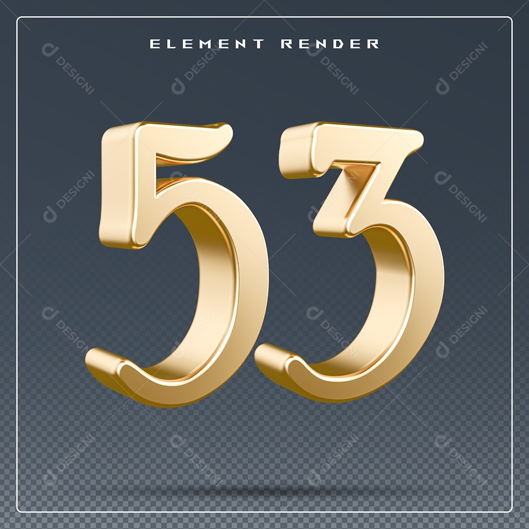 Elemento 3D Número 53 Dourado para Composição PSD