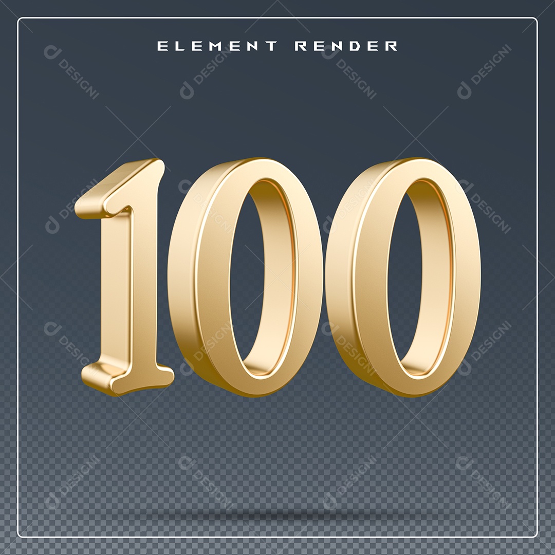 Elemento 3D Número 100 Dourado para Composição PSD