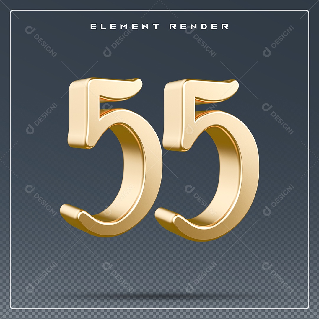 Elemento 3D Número 55 Dourado para Composição PSD
