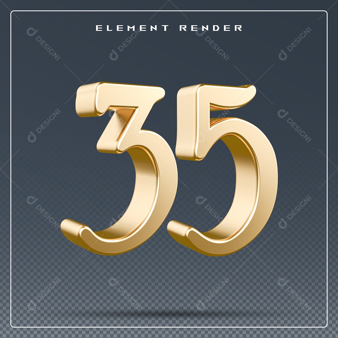 Elemento 3D Número 35 Dourado para Composição PSD