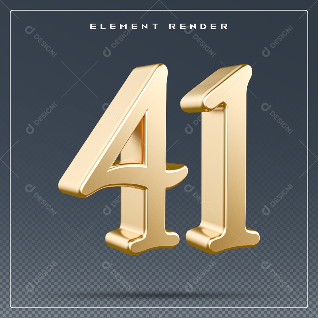 Elemento 3D Número 41 Dourado para Composição PSD