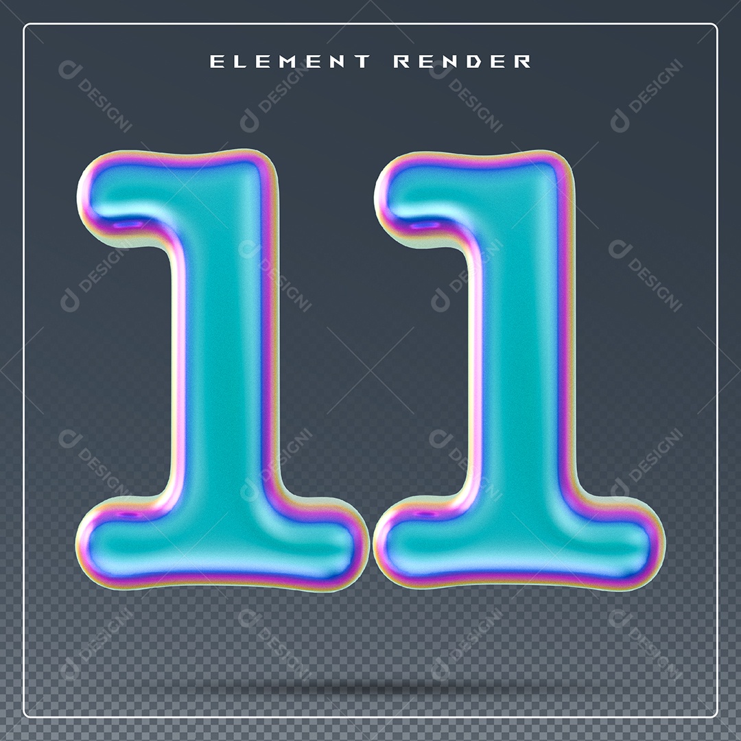 Elemento 3D Número 11 Azul para Composição PSD