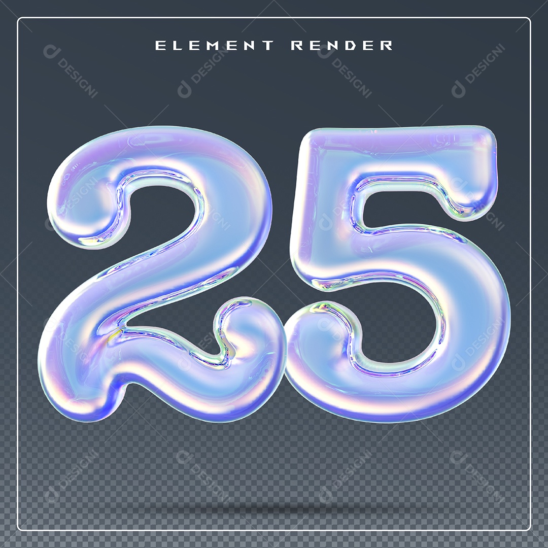 Elemento 3D Número 25 Azul para Composição PSD