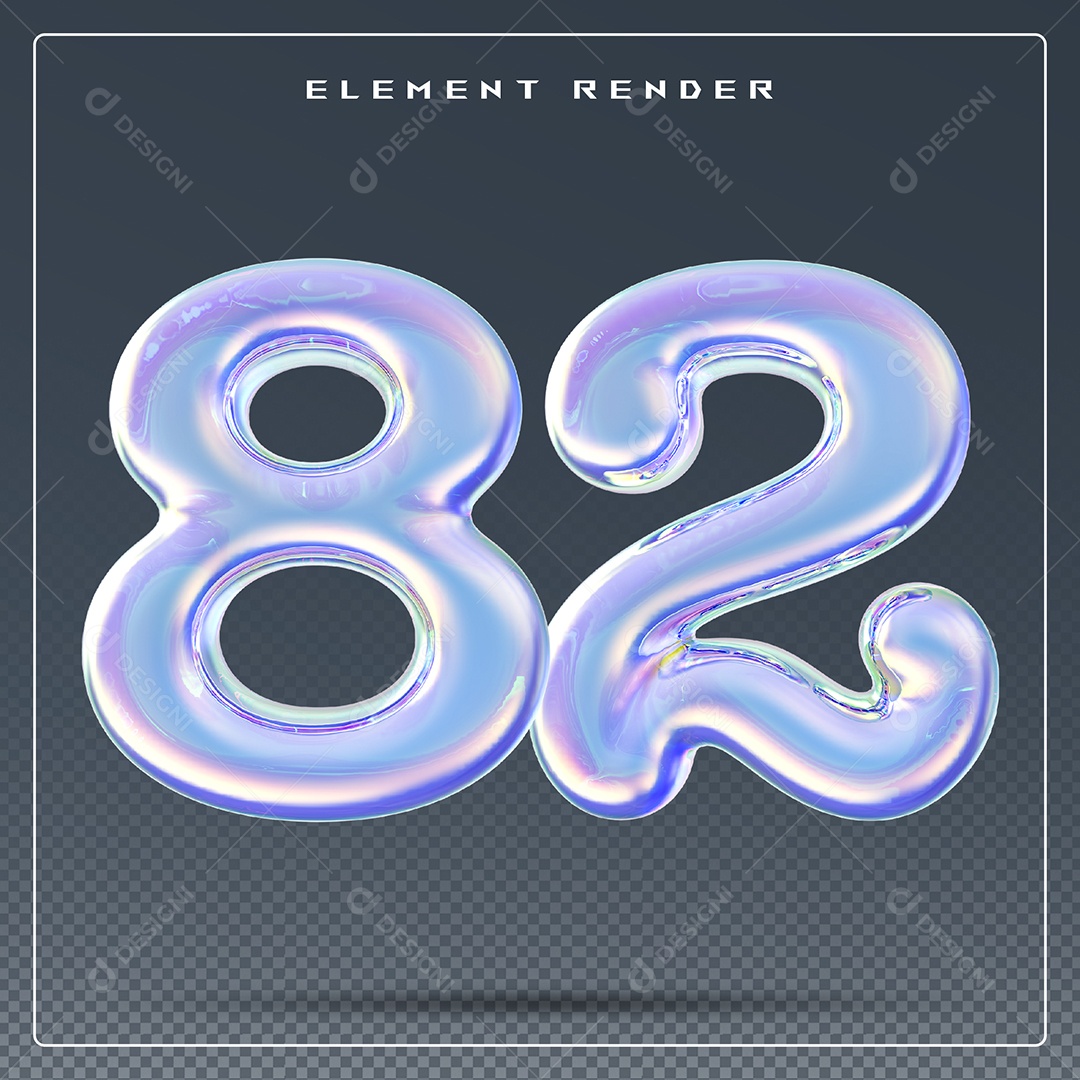 Elemento 3D Número 82 Azul para Composição PSD
