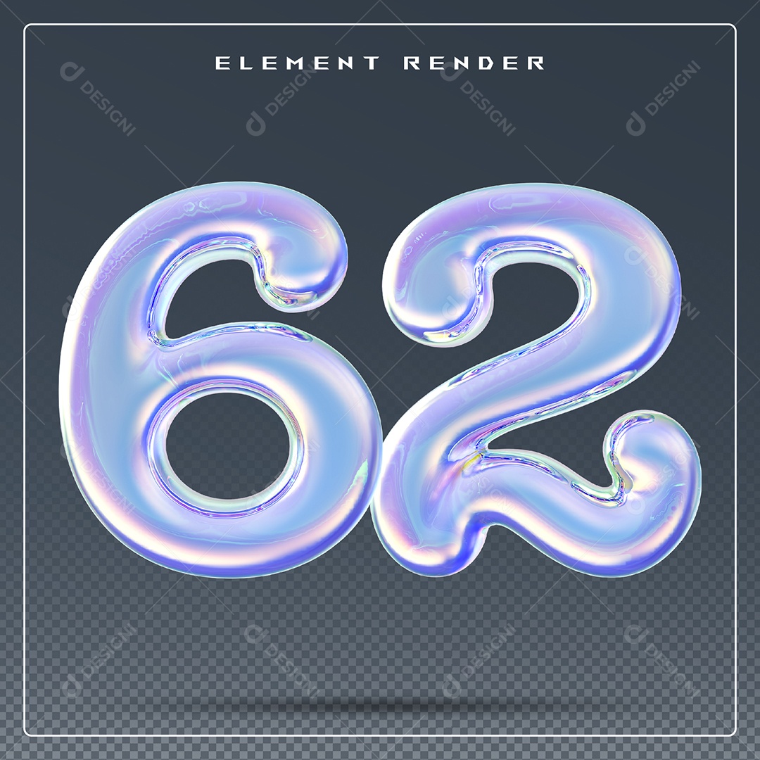Elemento 3D Número 62 Azul para Composição PSD