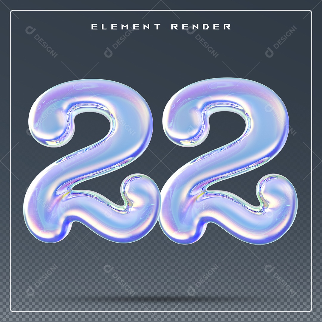 Elemento 3D Número 22 Azul para Composição PSD