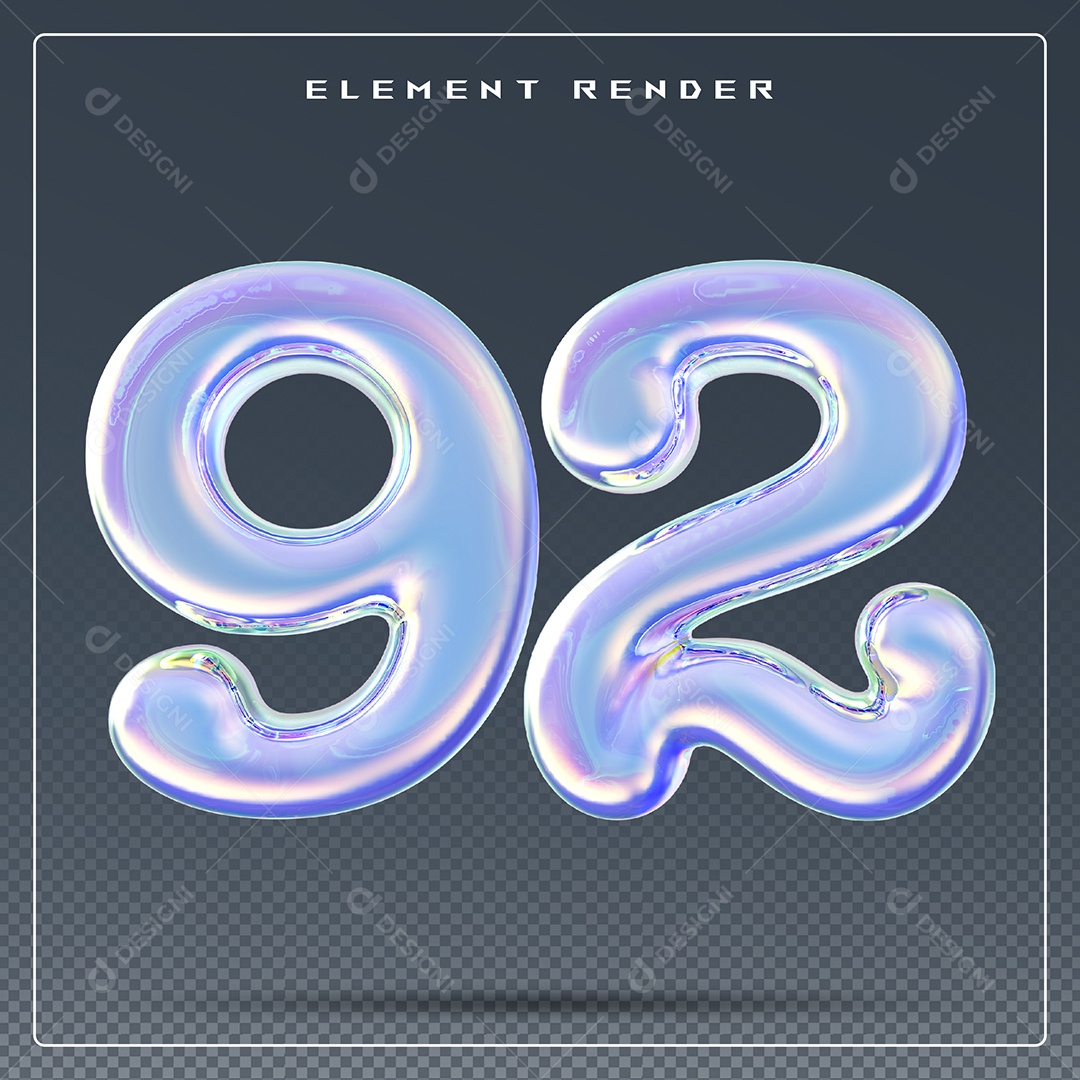 Elemento 3D Número 92 Azul para Composição PSD
