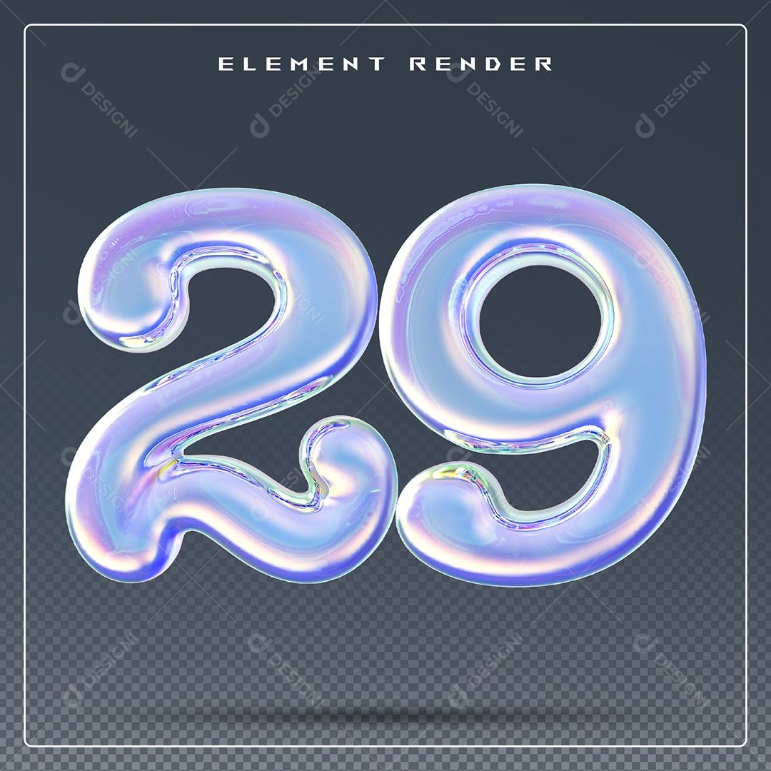 Elemento 3D Número 29 Azul para Composição PSD