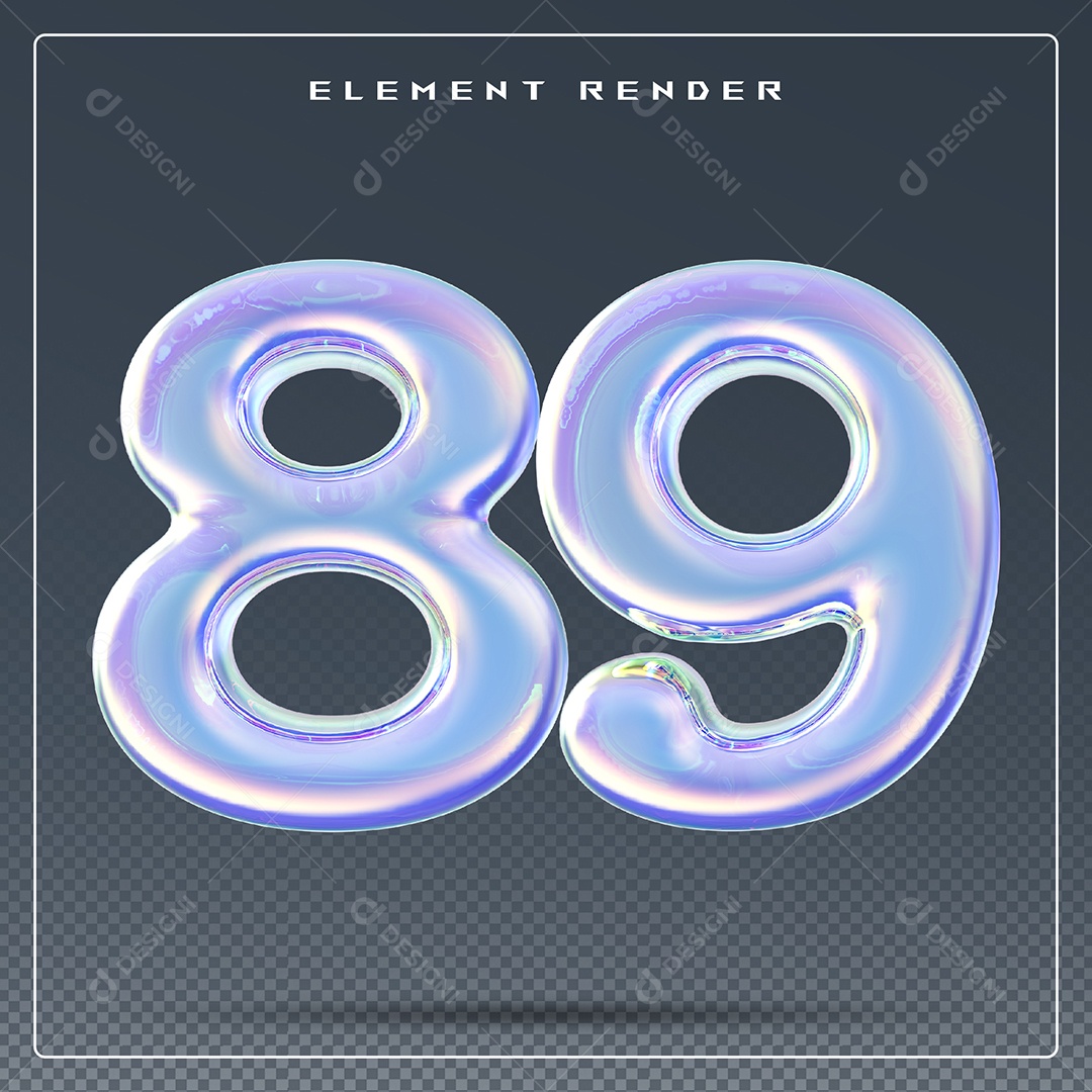 Elemento 3D Número 89 Azul para Composição PSD