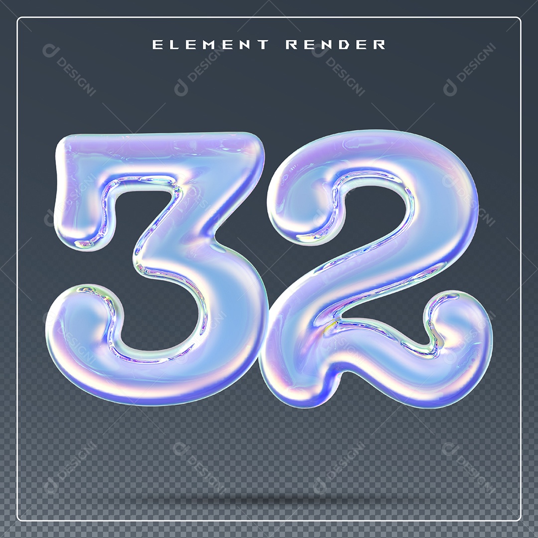Elemento 3D Número 32 Azul para Composição PSD