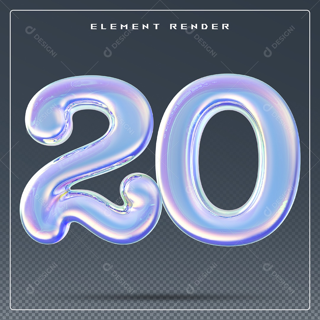 Elemento 3D Número 20 Azul para Composição PSD