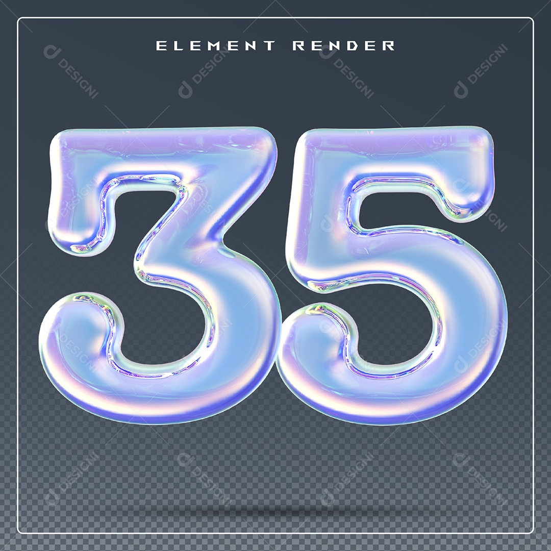 Elemento 3D Número 35 Azul para Composição PSD