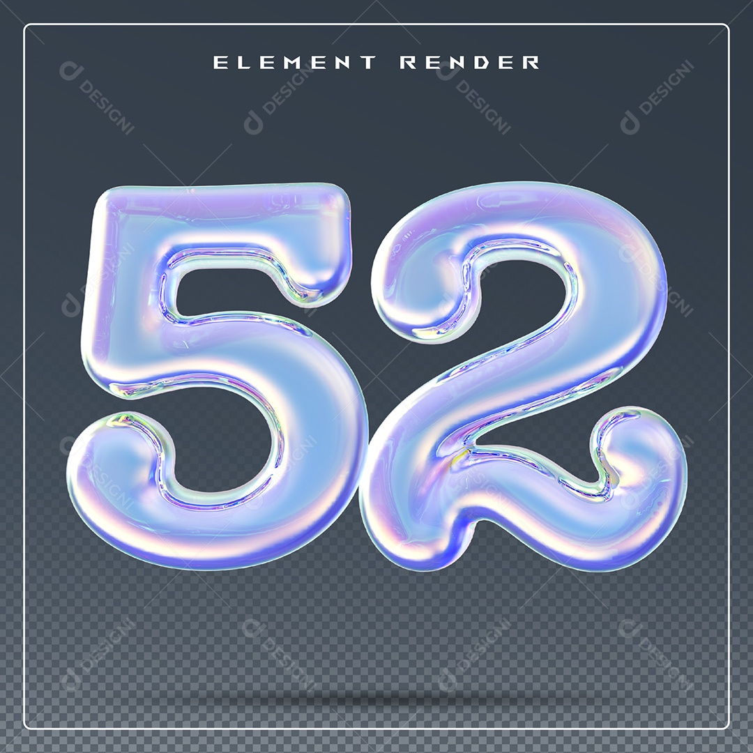 Elemento 3D Número 52 Azul para Composição PSD