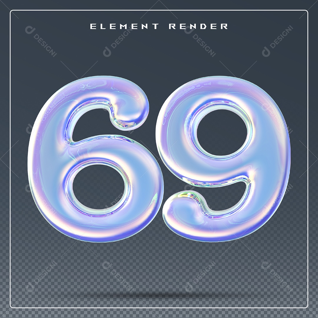 Elemento 3D Número 69 Azul para Composição PSD