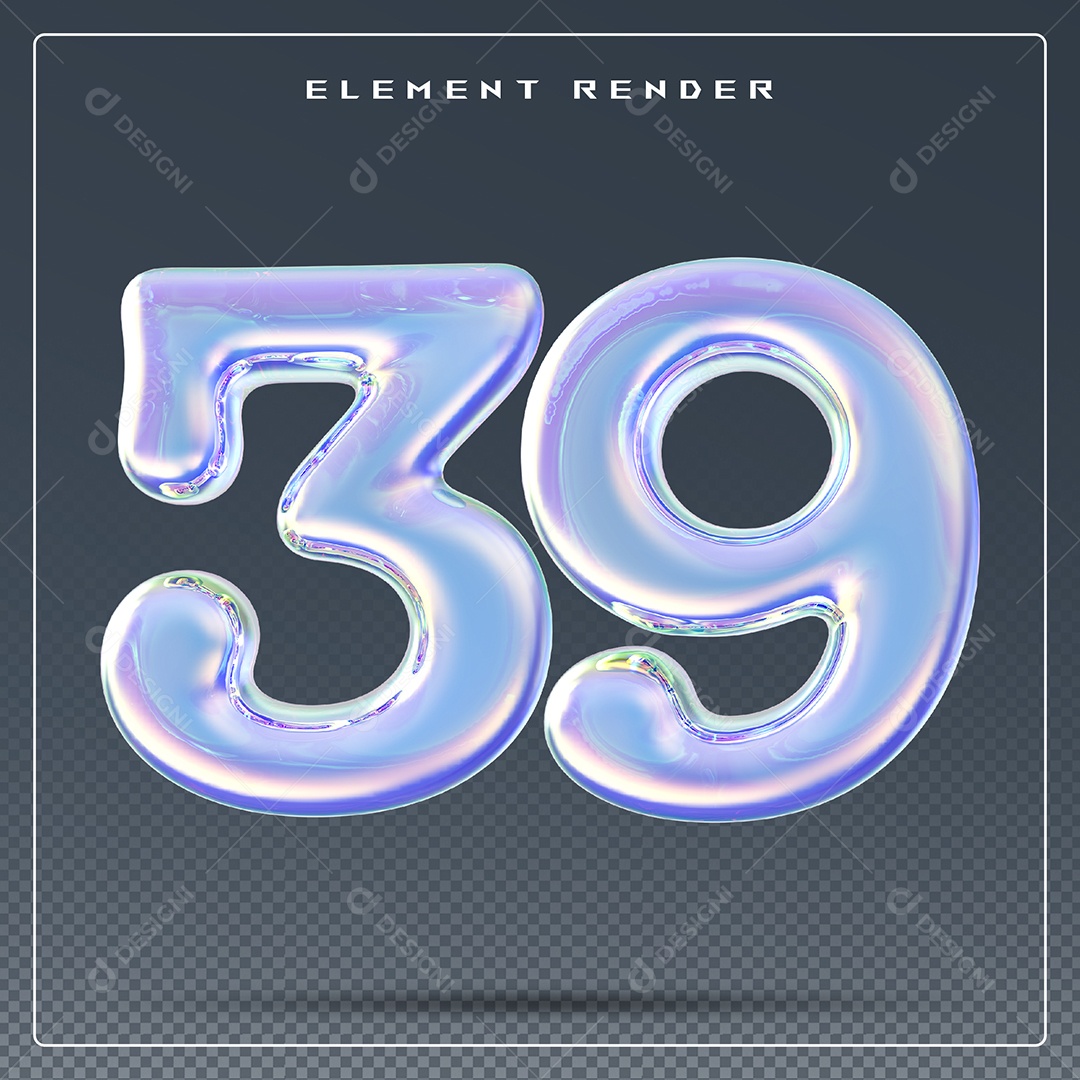 Elemento 3D Número 39 Azul para Composição PSD