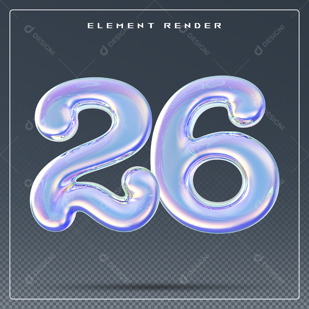 Elemento 3D Número 26 Azul para Composição PSD