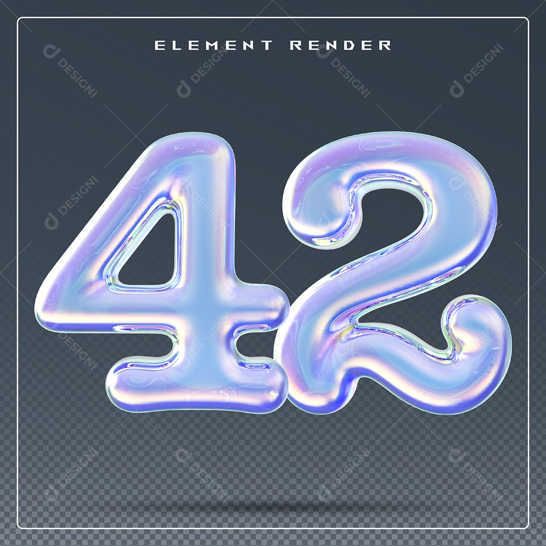 Elemento 3D Número 42 Azul para Composição PSD