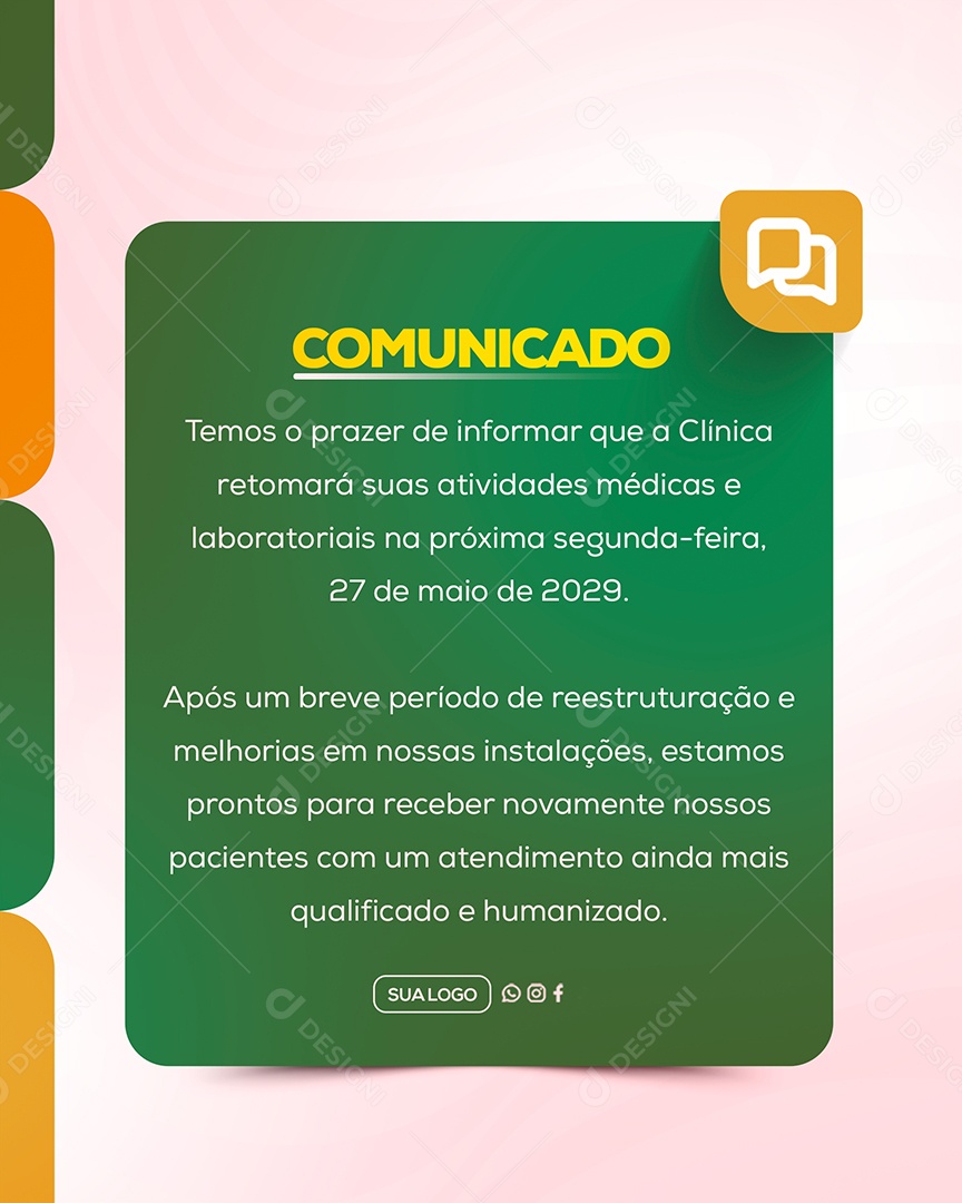Comunicado Clinica Social Media PSD Editável