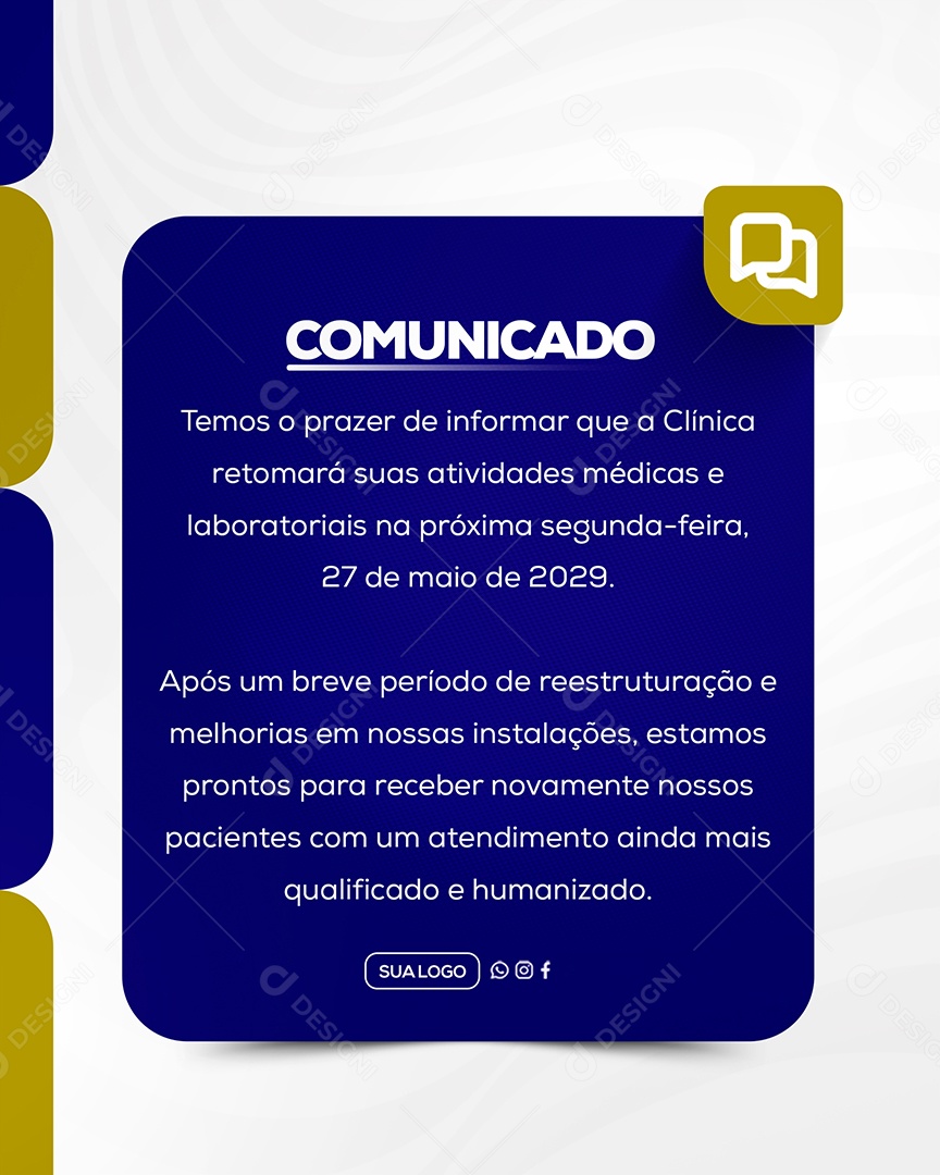 Comunicado Clinica Social Media PSD Editável