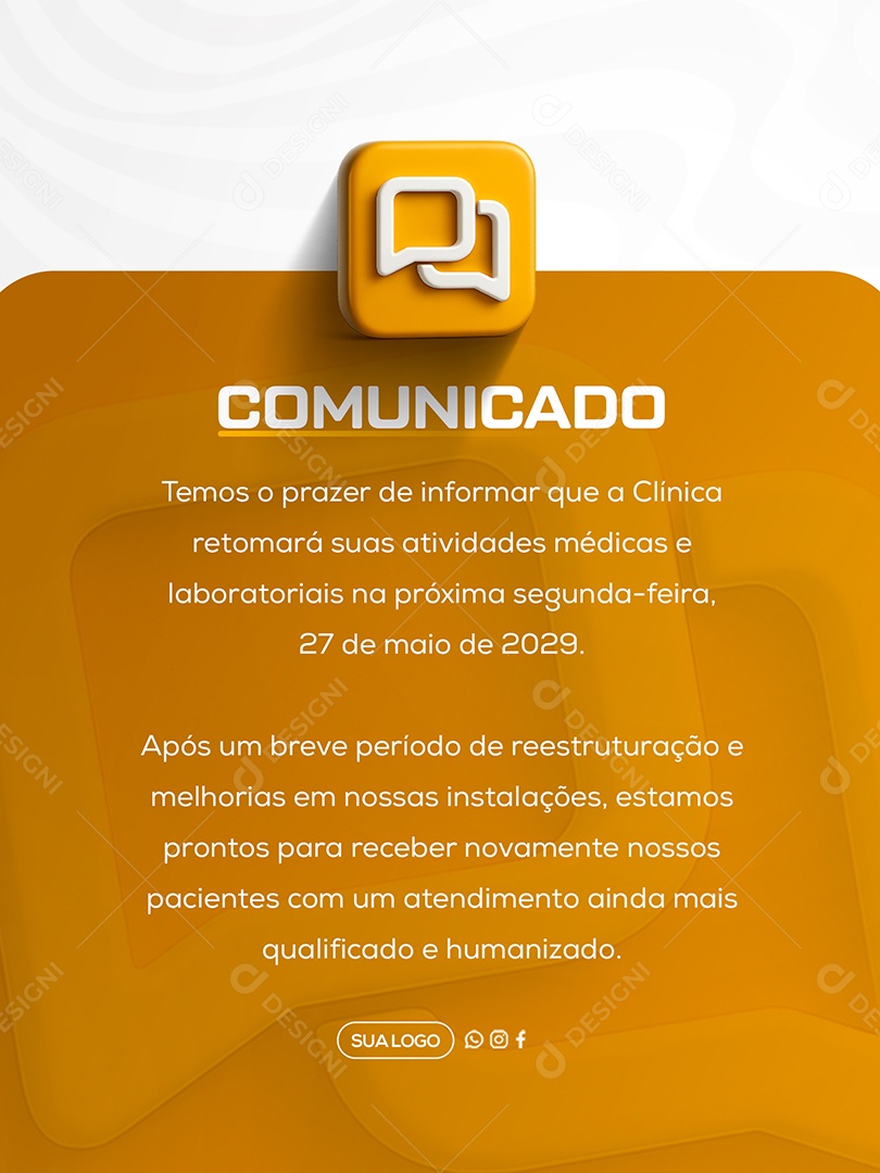Comunicado Clinica Social Media PSD Editável