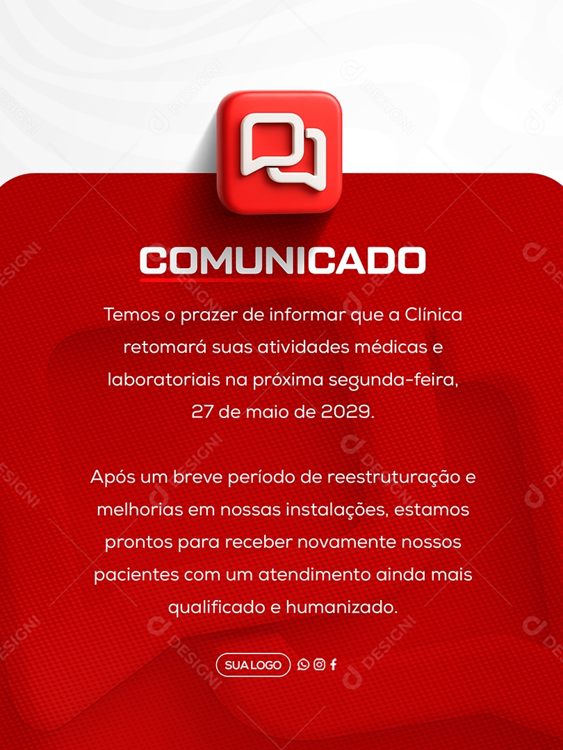 Comunicado Clinica Social Media PSD Editável