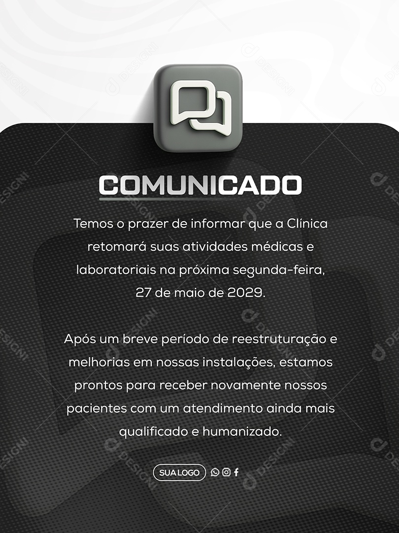 Comunicado Clinica Social Media PSD Editável
