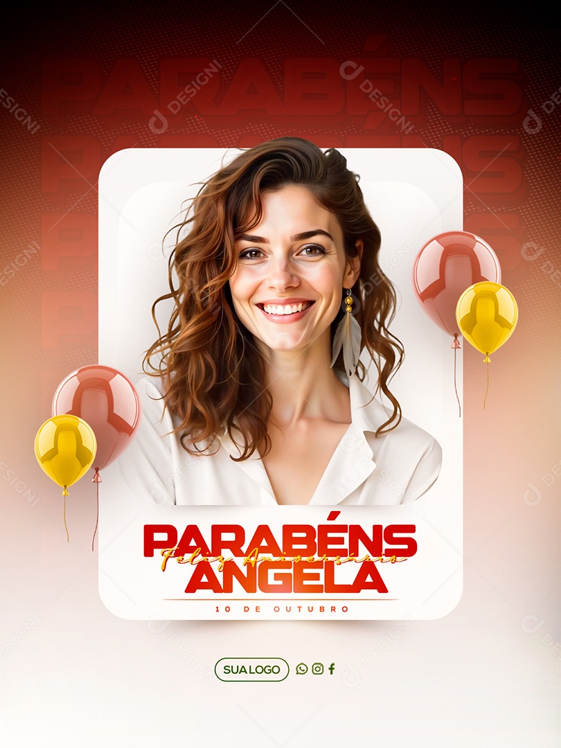 Feliz Aniversário Parabéns Ângela Social Media PSD Editável