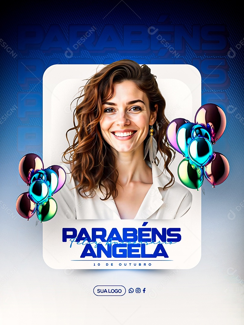 Feliz Aniversário Parabéns Ângela Social Media PSD Editável