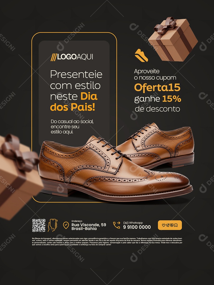 Loja de Sapatos Presenteie com Estilo Neste Dia dos Pais Social Media PSD Editável