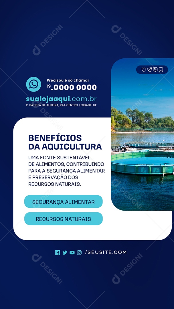Story Benefícios da Aquicultura Social Media PSD Editável