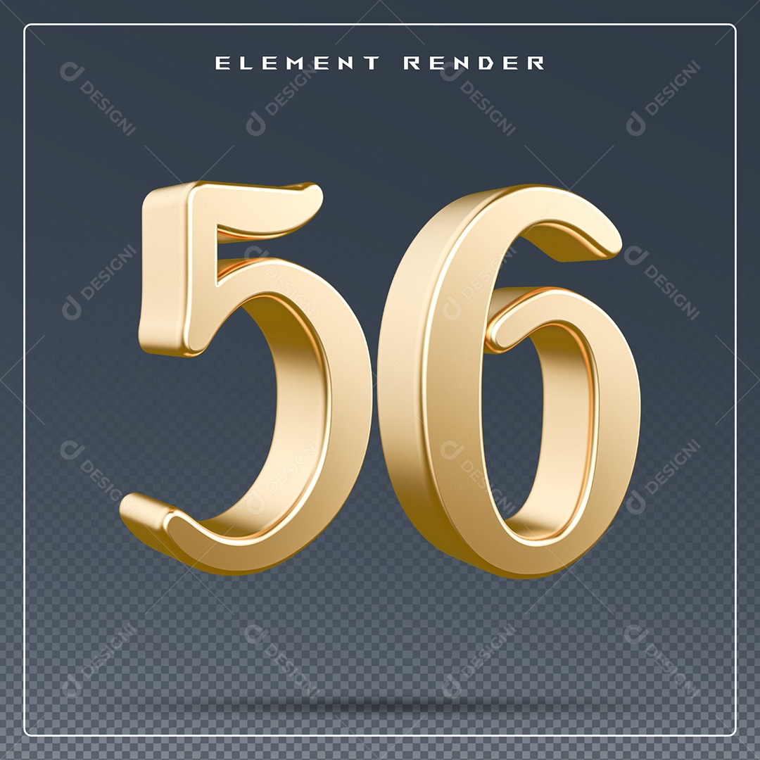 Elemento 3D Número 56  Dourado para Composição PSD