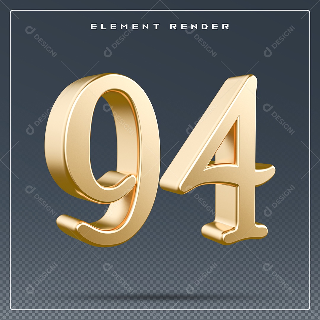 Elemento 3D Número 94  Douradopara Composição PSD