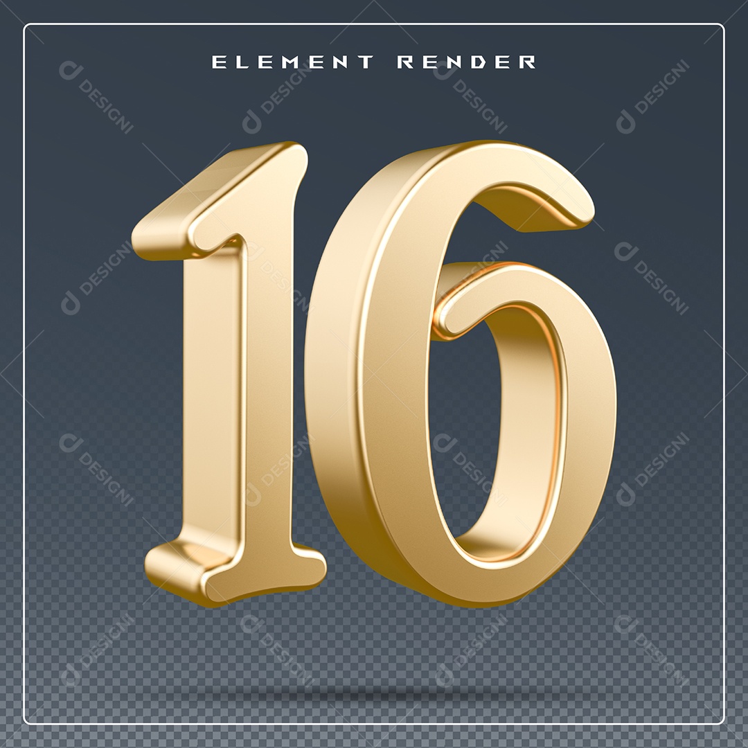Elemento 3D Número 16 Azul para Composição PSD